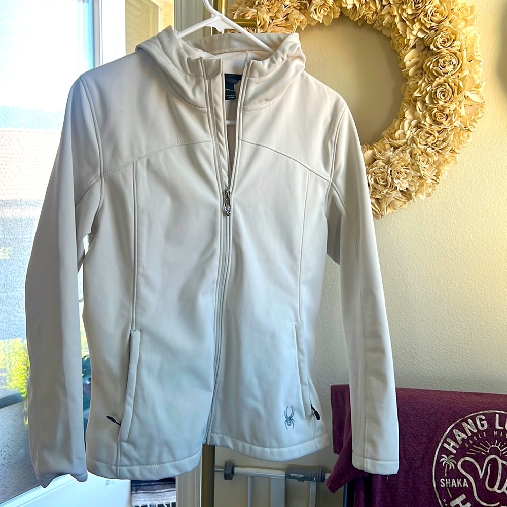 Women’s Spyder off-white performance mountain ski snow jacket shell Medium